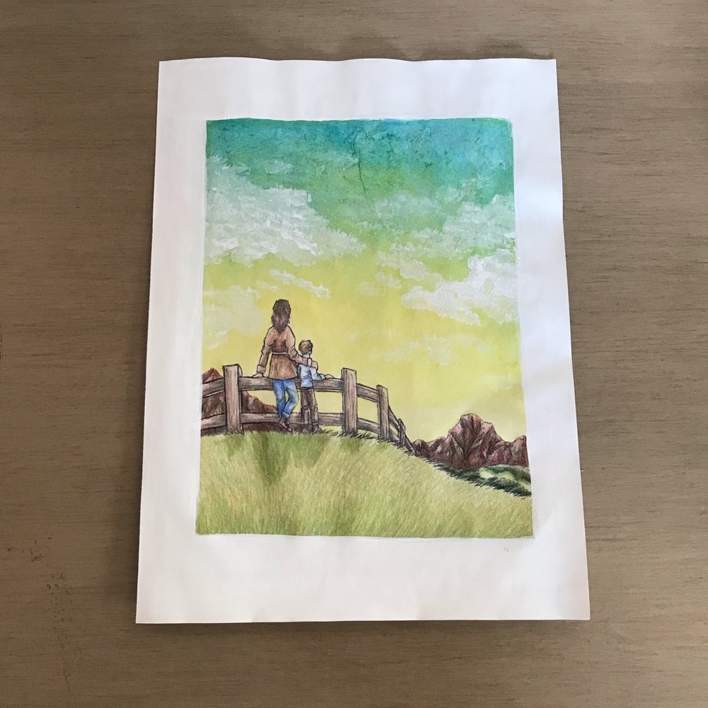 Brother and sister (7) - mixed media original character, landscape portrait.